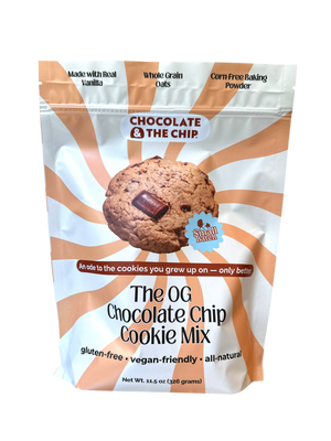A product shot of the stand up pouch The OG Chocolate Chip Cookie Mix