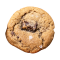 Chocolate chip cookie with sea salt on a white background
